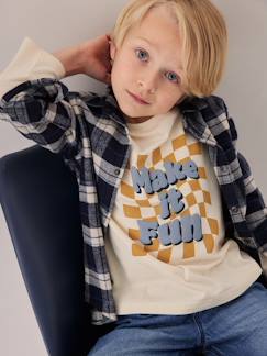 camisetas-Niño-Camisetas y polos-Camisetas-Camiseta a cuadros con texto de tinta con relieve para niño