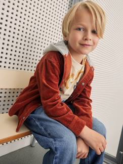 Niño-Camisas-Sobrecamisa de pana con capucha efecto 2 en 1 para niño