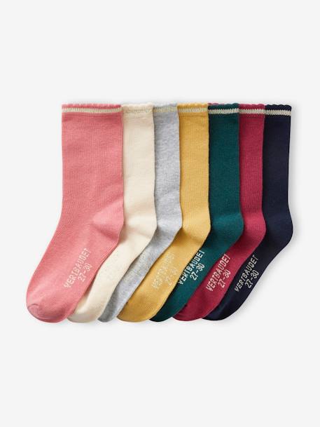 Pack de 7 pares de calcetines medianos de lúrex, para niña albaricoque+rosa+rosa viejo 