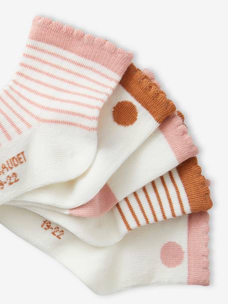Pack de 5 pares de calcetines con lunares/a rayas para bebé niña óxido 