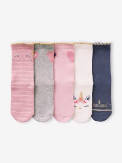 Niña-Ropa interior-Pack de 5 pares de calcetines «unicornios y corazones» para niña
