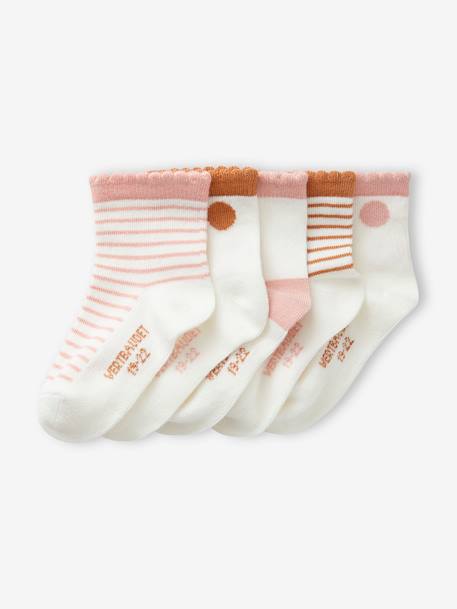 Ecorresponsables-Bebé-Calcetines, leotardos-Pack de 5 pares de calcetines con lunares/a rayas para bebé niña