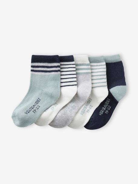 Pack de 5 pares de calcetines a rayas para bebé niño azul grisáceo 