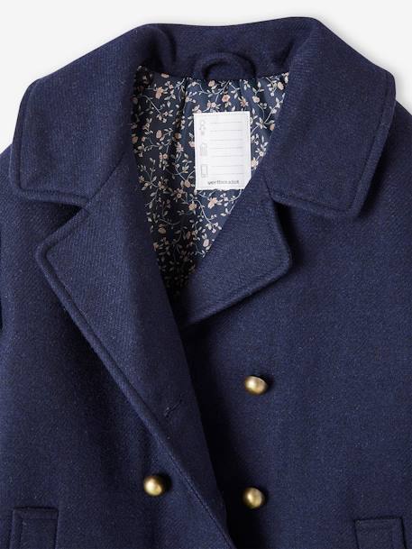Abrigo casaca de paño de lana para niña azul marino 