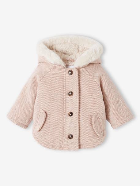 Abrigo de paño de lana con forro de pelo sintético para bebé rosa 