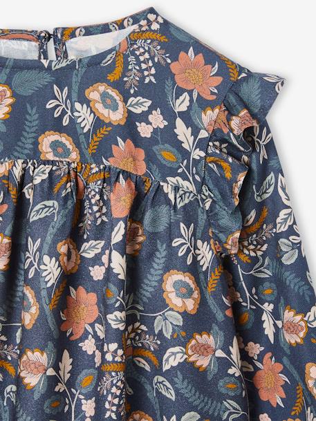 Blusa de manga larga con flores, para niña azul oscuro+crudo 