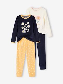 Niña-Pijamas-Pack de 2 pijamas de terciopelo con margaritas para niña