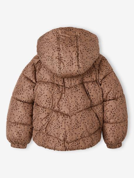 Chaqueta acolchada con estampado y capucha con forro polar para niña marrón estampado+verde estampado 
