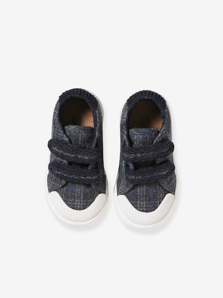 Zapatillas deportivas de tela con cierre autoadherente para bebé cuadros azul+cuadros gris 