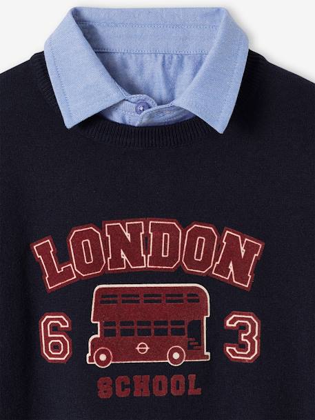 Jersey con cuello de camisa de chambray «London» para niño tinta 