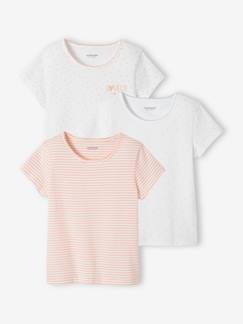 Pijamas y bodies bebé-Niña-Ropa interior-Camisetas y Tops de interior-Pack de 3 camisetas de manga corta «fantasía» para niña - Basics