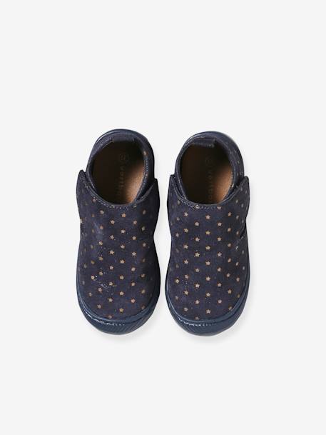 Zapatillas de piel flexible con cierre autoadherente para bebé azul estampado 