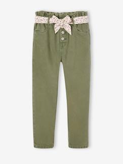 -Pantalón «paperbag» y cinturón pañuelo con estampado de flores para niña