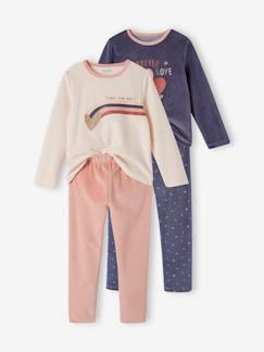 -Pack de 2 pijamas «love» de terciopelo para niña