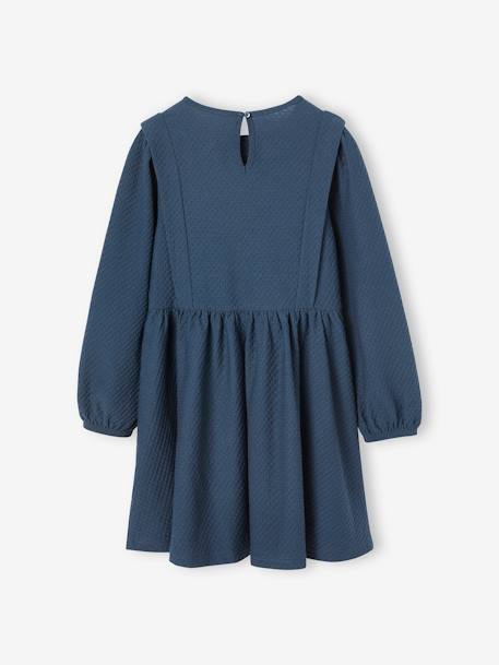 Vestido de tejido con relieve y manga larga para niña avellana+azul marino 