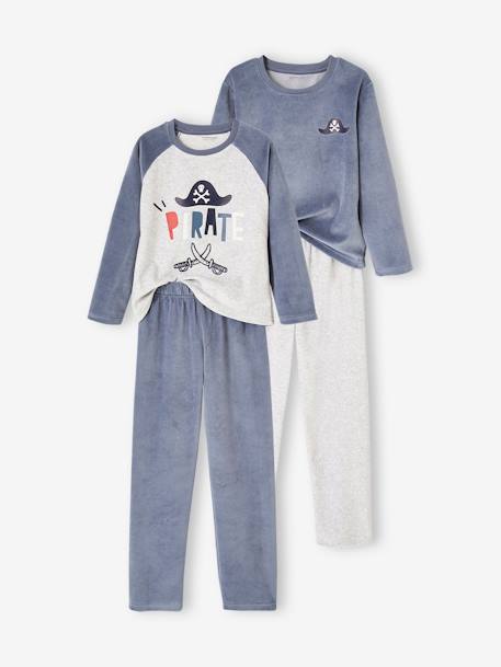 Pack de 2 pijamas de terciopelo «piratas» para niño azul grisáceo 