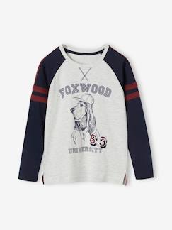 Niño-Camisetas y polos-Camiseta de manga larga raglán con motivo de perro y decoración para niño