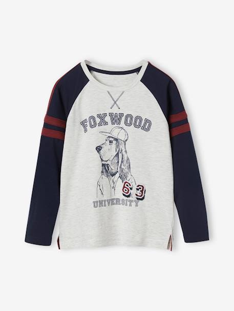 Camiseta de manga larga raglán con motivo de perro y decoración para niño azul marino 