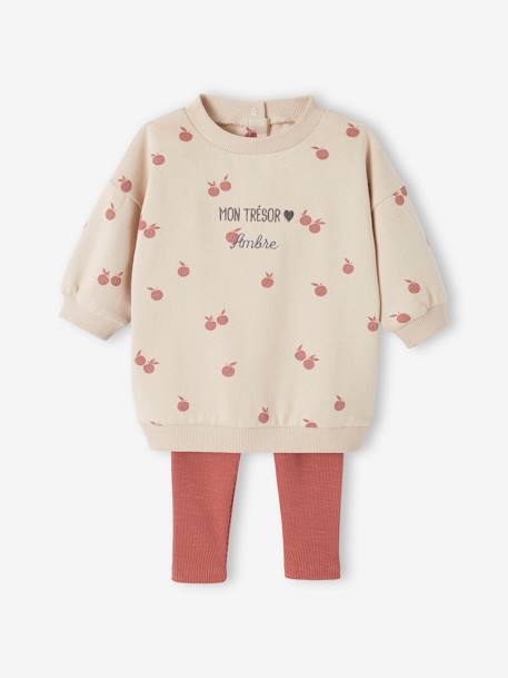 Conjunto de vestido + legging para bebé personalizable beige dorado+rosa+verde agua 