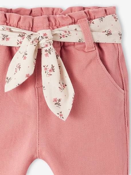 Pantalón con cinturón de tejido, para bebé rosa viejo+VERDE MEDIO LISO 
