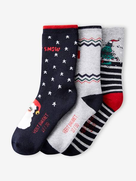 Pack de 3 pares de calcetines de Navidad para niño azul marino 