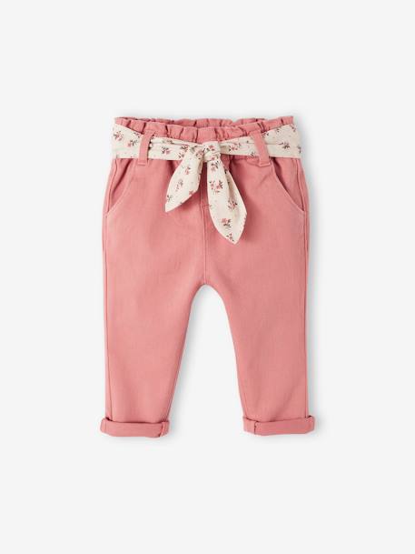 Pantalón con cinturón de tejido, para bebé rosa viejo+VERDE MEDIO LISO 