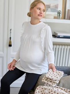 Ropa Premamá-Camisetas y tops embarazo-Camiseta estilo blusa con volantes de bordado inglés para embarazo