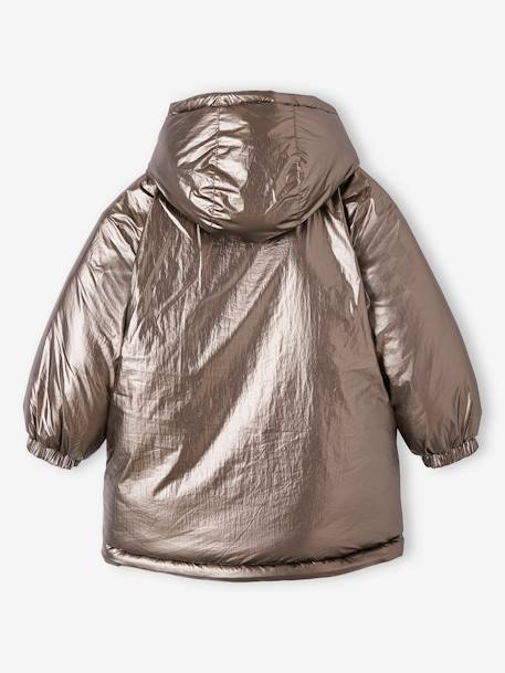 Parka reversible con efecto metalizado con capucha o chaqueta acolchada para niña plata 