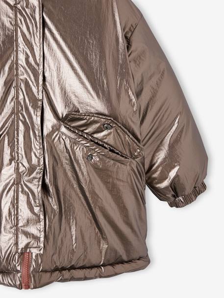 Parka reversible con efecto metalizado con capucha o chaqueta acolchada para niña plata 