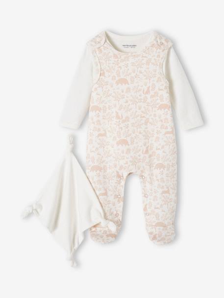 Algodón orgánico-Bebé-Conjunto de 3 prendas para recién nacido: pelele + body + doudou de algodón orgánico