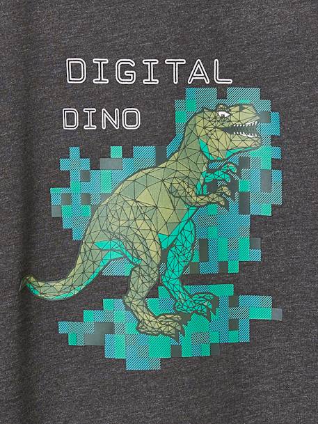 Camiseta con dinosaurio digital efecto píxel en relieve para niño gris jaspeado 
