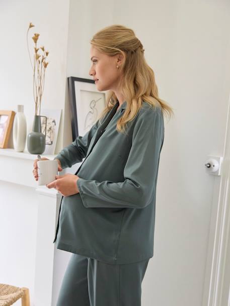 Conjunto para embarazo y lactancia: 2 pijamas de satén de 2 prendas gris pizarra 