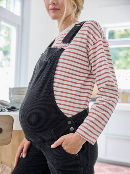 Peto de pana con corte estilo «mom» para embarazo y lactancia gris oscuro 