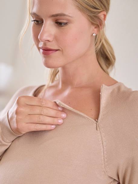 Jersey de dos materias para embarazo y lactancia AZUL OSCURO LISO+beige maquillaje 
