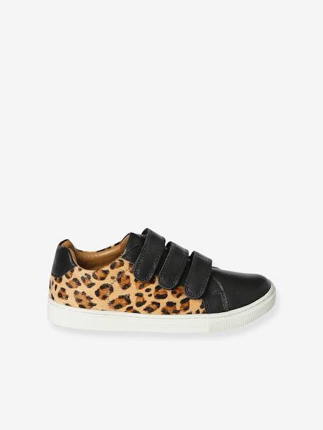 Zapatillas deportivas de piel con tira autoadherente y estampado de leopardo - Junior negro estampado 