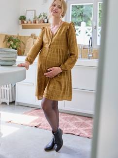 Ropa Premamá-Vestido corto a cuadros irisados para embarazo y lactancia