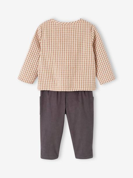 Conjunto para bebé: camisa vichy + pantalón de pana cuadros marrón 