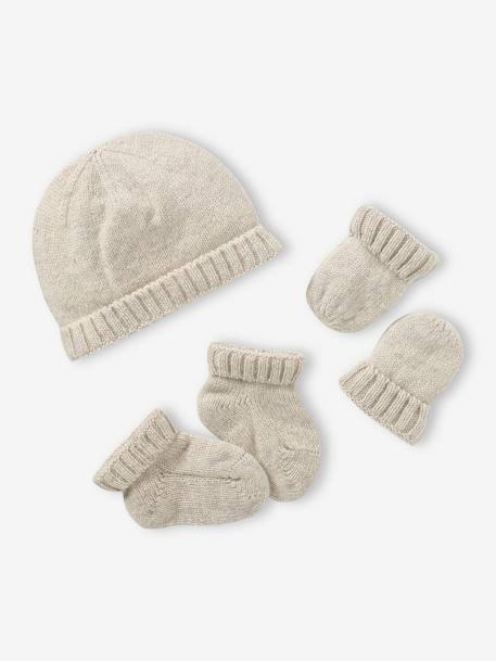 Bebé-Accesorios-Conjunto para recién nacido de punto tricot: gorro + manoplas + zapatillas de casa