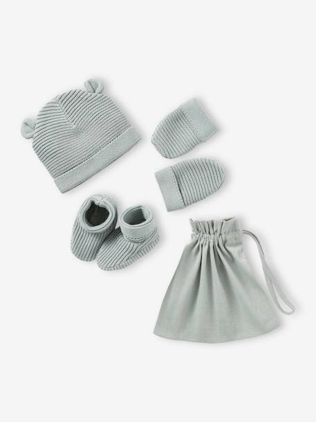 Lotes y packs-Bebé-Accesorios-Conjunto de gorra, manoplas y patucos para recién nacido, con bolsa a juego