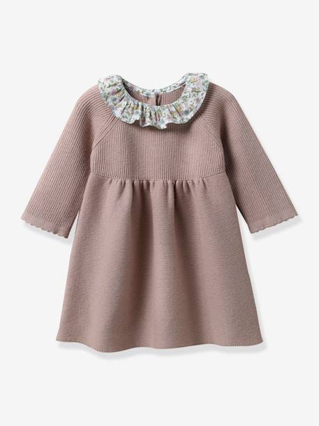 Vestido de punto tricot con cuello de tejido Liberty® para bebé - Cyrillus rosa 