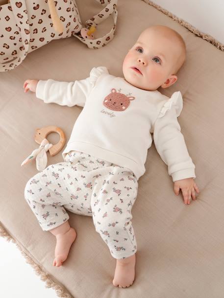 Conjunto para bebé: sudadera y pantalón beige arcilla+crudo+gris jaspeado+nude+rosa maquillaje 
