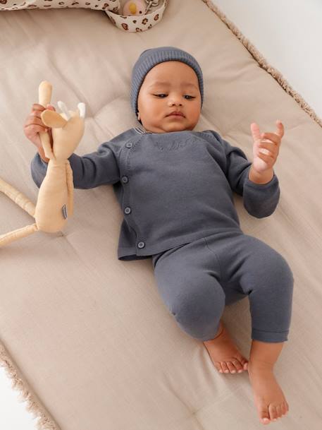 Bebé-Conjuntos-Conjunto de punto tricot para bebé: cárdigan + leggings + gorro