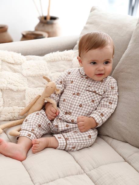 Pijamas y bodies bebé-Bebé-Pijamas-Pelele a rayas de algodón aterciopelado delante, para bebé niño