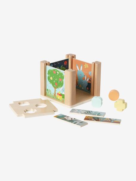 Cubo de desarrollo 2 en 1: Puzzles de madera FSC® con formas para encajar verde 