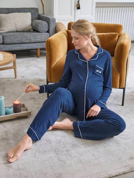 Conjunto de 2 prendas de pijama liso para embarazo azul océano 