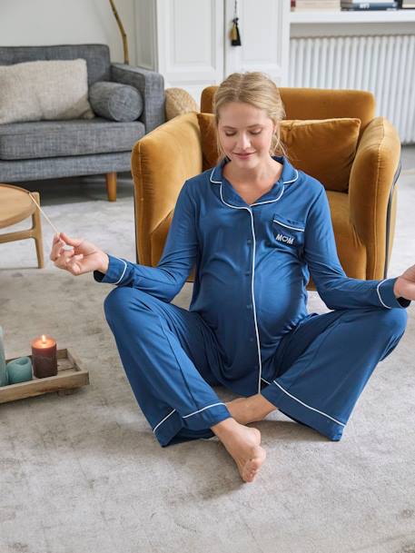 Conjunto de 2 prendas de pijama liso para embarazo azul océano 