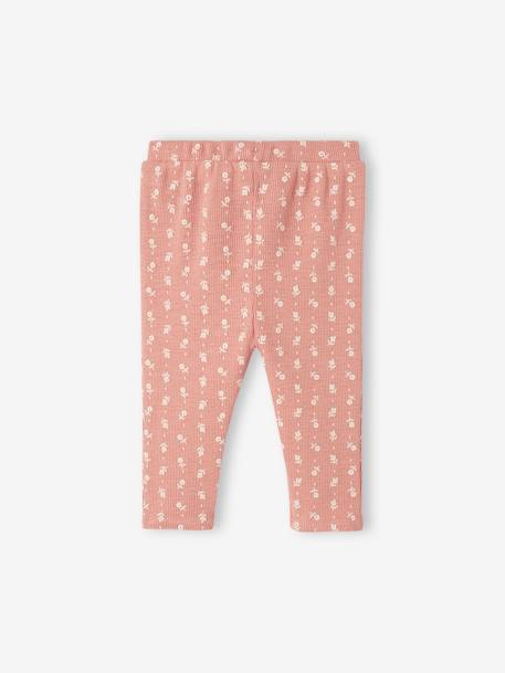 Leggings de punto de canalé con estampado para bebé beige+rosa palo 