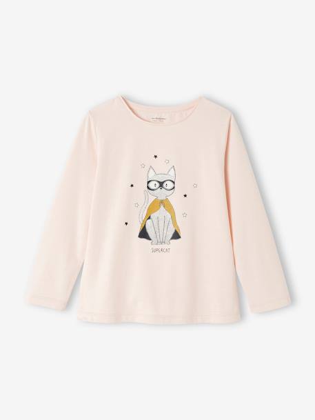 Pijama de punto jersey y franela para niña «Supercat» rosa rosa pálido 
