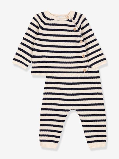 Bebé-Conjuntos-Conjunto de punto tricot de lana y algodón con raya marinera para bebé - PETIT BATEAU