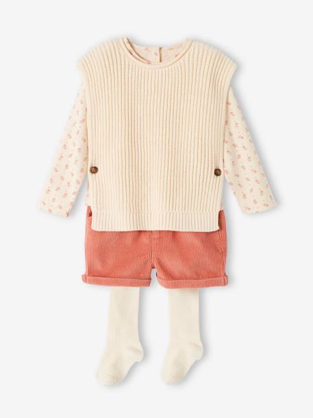 Conjunto de 4 prendas para bebé: Camiseta + short + jersey + leotardos rosa viejo 